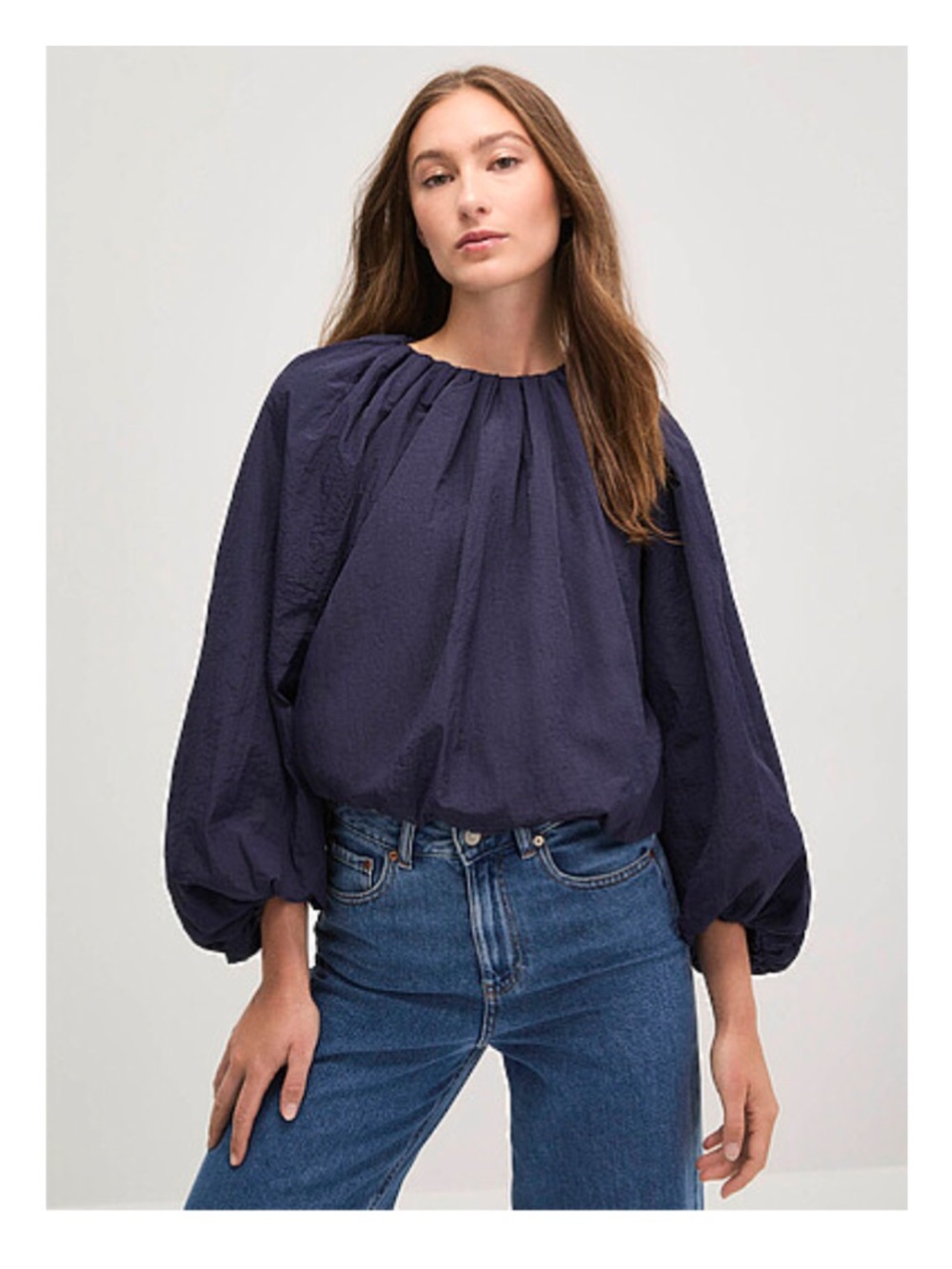 Simons Navy Blue Bubble Hem Blouse